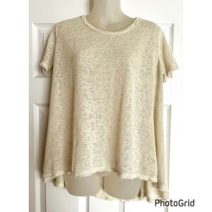 Cream HiLow Relaxed Short Sleeve Tee with Raw Hem